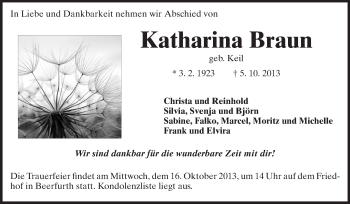 Traueranzeige von Katharina Braun von Odenwälder Echo