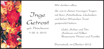 Traueranzeige von Inge Getrost von Echo-Zeitungen (Gesamtausgabe)