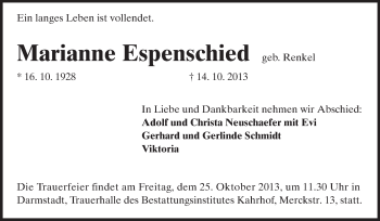 Traueranzeige von Marianne Espenschied von Echo-Zeitungen (Gesamtausgabe)