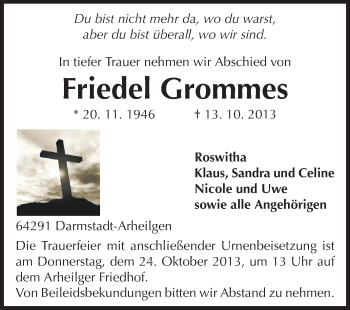 Traueranzeige von Friedel Grommes von Echo-Zeitungen (Gesamtausgabe)