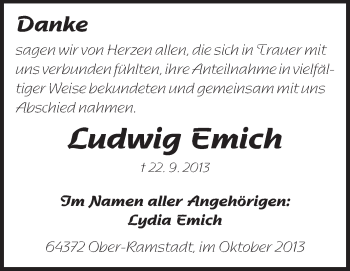Traueranzeige von Ludwig Emich von Echo-Zeitungen (Gesamtausgabe)