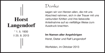Traueranzeige von Horst Langendorf von Rüsselsheimer Echo, Groß-Gerauer-Echo, Ried Echo