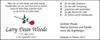 Traueranzeige von Larry Dean Woods von Echo-Zeitungen (Gesamtausgabe)