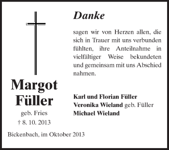 Traueranzeige von Margot Füller von Echo-Zeitungen (Gesamtausgabe)