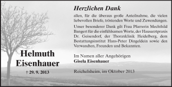 Traueranzeige von Helmuth Eisenhauer von Odenwälder Echo