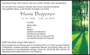 Traueranzeige von Hans Bayerer von Echo-Zeitungen (Gesamtausgabe)