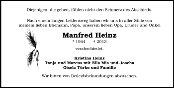 Traueranzeige von Manfred Heinz von Rüsselsheimer Echo, Groß-Gerauer-Echo, Ried Echo
