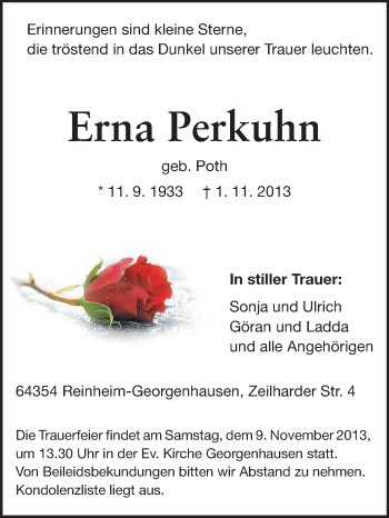 Traueranzeige von Erna Perkuhn von Echo-Zeitungen (Gesamtausgabe)
