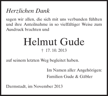 Traueranzeige von Helmut Gude von Echo-Zeitungen (Gesamtausgabe)