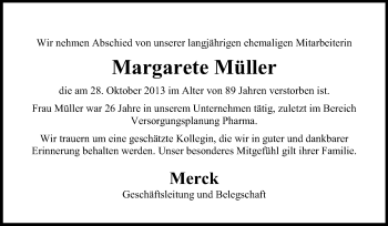 Traueranzeige von Margarete Müller von Echo-Zeitungen (Gesamtausgabe)