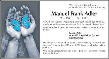 Traueranzeige von Manuel Frank Adler von Starkenburger Echo