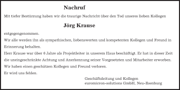 Traueranzeige von Jörg Krause von trauer.echo-online.de