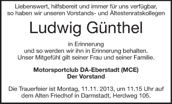 Traueranzeige von Ludwig Günthel von Echo-Zeitungen (Gesamtausgabe)