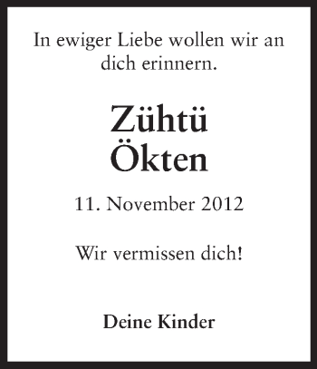 Traueranzeige von Zühtü Ökten von Echo-Zeitungen (Gesamtausgabe)