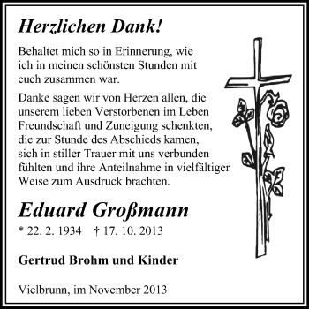 Traueranzeige von Eduard Großmann von Odenwälder Echo