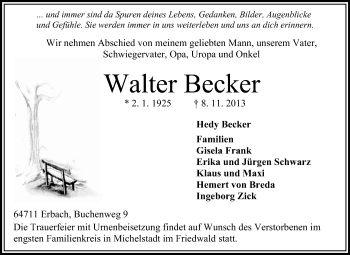 Traueranzeige von Walter Becker von Odenwälder Echo