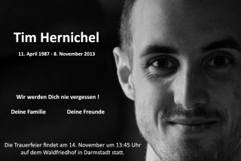 Traueranzeige von Tim Hernichel von Echo-Zeitungen (Gesamtausgabe)