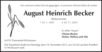 Traueranzeige von August Heinrich Becker von Echo-Zeitungen (Gesamtausgabe)