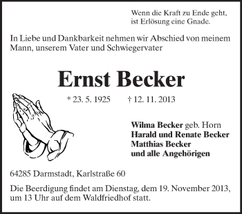 Traueranzeige von Ernst Becker von Echo-Zeitungen (Gesamtausgabe)