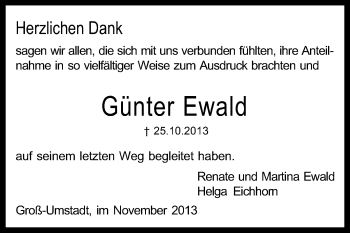 Traueranzeige von Günter Ewald von Echo-Zeitungen (Gesamtausgabe)