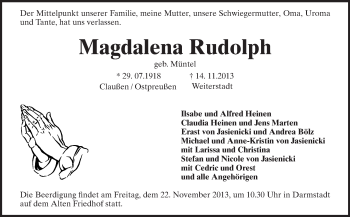 Traueranzeige von Magdalena Rudolph von Echo-Zeitungen (Gesamtausgabe)