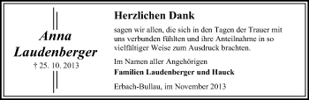 Traueranzeige von Anna Laudenberger von Odenwälder Echo
