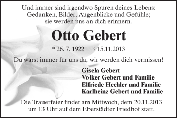 Traueranzeige von Otto Gebert von Echo-Zeitungen (Gesamtausgabe)