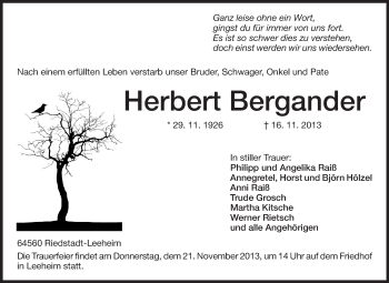 Traueranzeige von Herbert Bergander von Echo-Zeitungen (Gesamtausgabe)