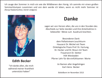 Traueranzeige von Edith Becker von Rüsselsheimer Echo, Groß-Gerauer-Echo, Ried Echo