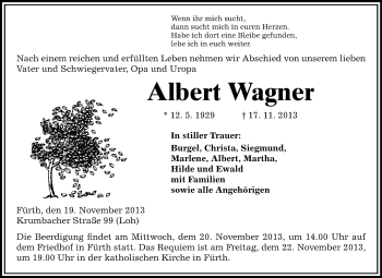 Traueranzeige von Albert Wagner von Starkenburger Echo