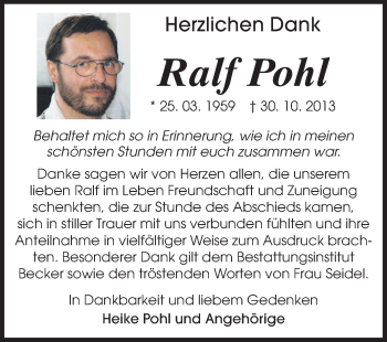 Traueranzeige von Ralf Pohl von Rüsselsheimer Echo, Groß-Gerauer-Echo, Ried Echo
