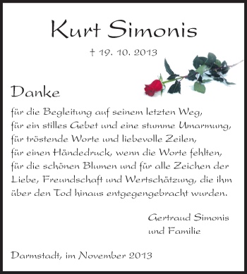 Traueranzeige von Kurt Simonis von Echo-Zeitungen (Gesamtausgabe)