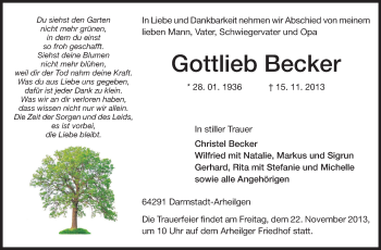 Traueranzeige von Gottlieb Becker von Echo-Zeitungen (Gesamtausgabe)