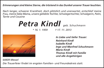 Traueranzeige von Petra Kindl von Echo-Zeitungen (Gesamtausgabe)