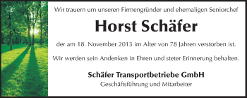 Traueranzeige von Horst Schäfer von Echo-Zeitungen (Gesamtausgabe)