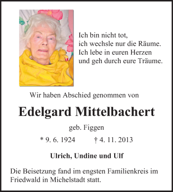 Traueranzeige von Edelgard Mittelbachert von Odenwälder Echo
