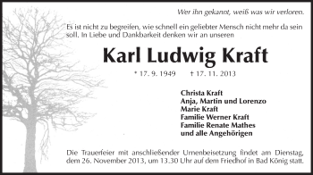 Traueranzeige von Karl Ludwig Kraft von Odenwälder Echo
