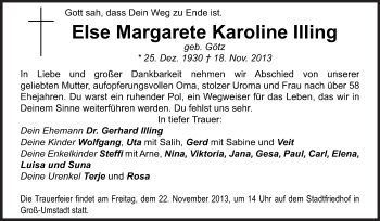 Traueranzeige von Else Margarete Karoline Illing von Echo-Zeitungen (Gesamtausgabe)