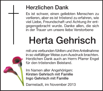 Traueranzeige von Herta Gehrisch von Echo-Zeitungen (Gesamtausgabe)