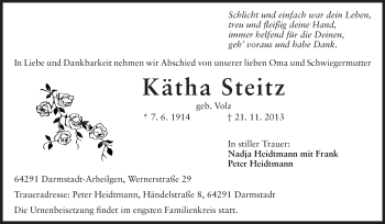 Traueranzeige von Kätha Steitz von Echo-Zeitungen (Gesamtausgabe)