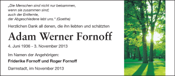 Traueranzeige von Adam Werner Forhoff von Echo-Zeitungen (Gesamtausgabe)