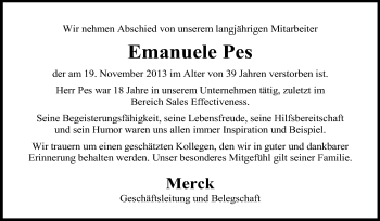 Traueranzeige von Emanuele Pes von Echo-Zeitungen (Gesamtausgabe)