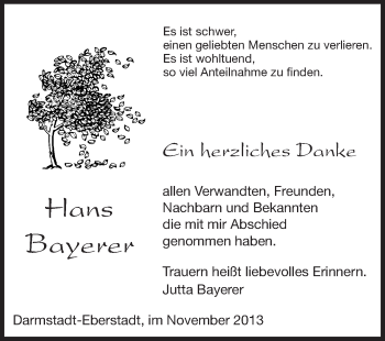 Traueranzeige von Hans Bayerer von Echo-Zeitungen (Gesamtausgabe)