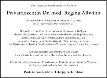 Traueranzeige von Regina Allwinn von Echo-Zeitungen (Gesamtausgabe)