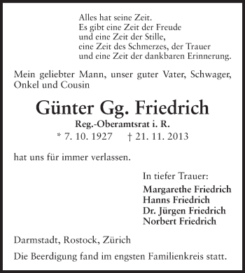 Traueranzeige von Günter Friedrich von Echo-Zeitungen (Gesamtausgabe)