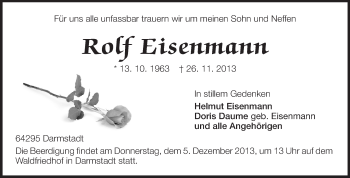 Traueranzeige von Rolf Eisenmann von Echo-Zeitungen (Gesamtausgabe)