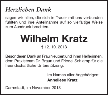 Traueranzeige von Wilhelm Kratz von Echo-Zeitungen (Gesamtausgabe)