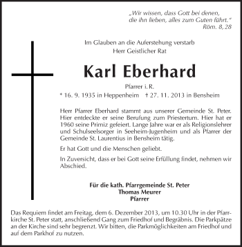 Traueranzeige von Karl Eberhard von Starkenburger Echo, Bergsträßer Anzeiger