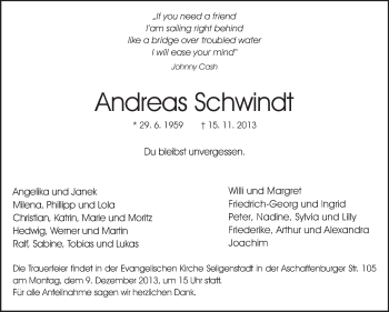Traueranzeige von Andreas Schwindt von Echo-Zeitungen (Gesamtausgabe)