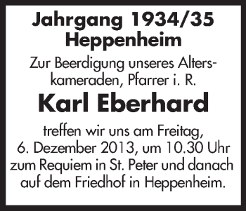 Traueranzeige von Karl Eberhard von Starkenburger Echo